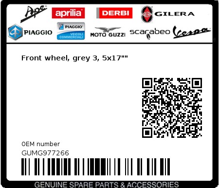 Product image: Moto Guzzi - GUMG977266 - Front wheel, grey 3, 5x17""  0