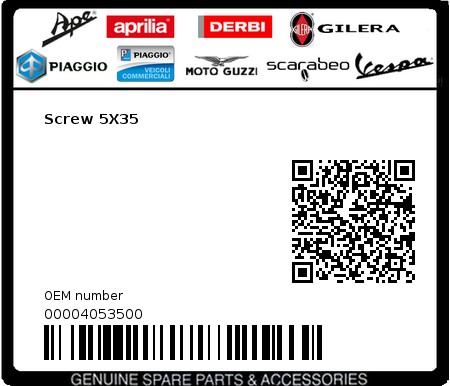 Product image: Gilera - 00004053500 - Screw 5X35  0