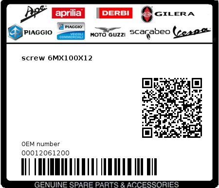 Product image: Gilera - 00012061200 - screw 6MX100X12  0