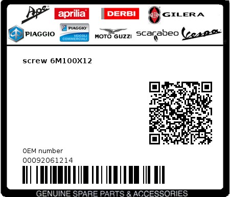 Product image: Gilera - 00092061214 - screw 6M100X12  0