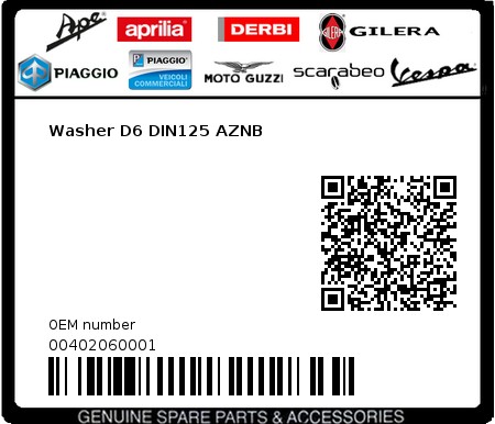 Product image: Gilera - 00402060001 - Washer D6 DIN125 AZNB  0