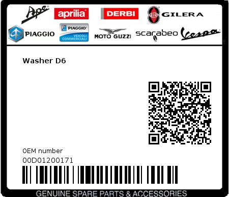 Product image: Gilera - 00D01200171 - Washer D6  0