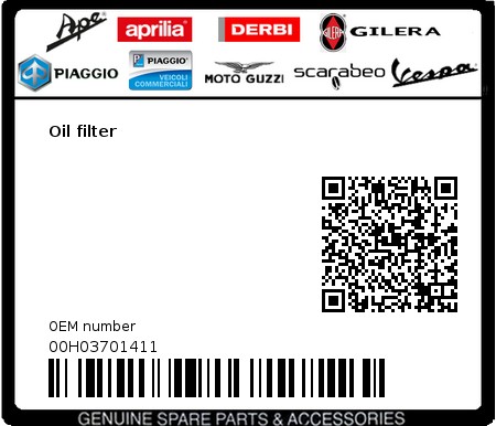 Product image: Gilera - 00H03701411 - Oil filter  0