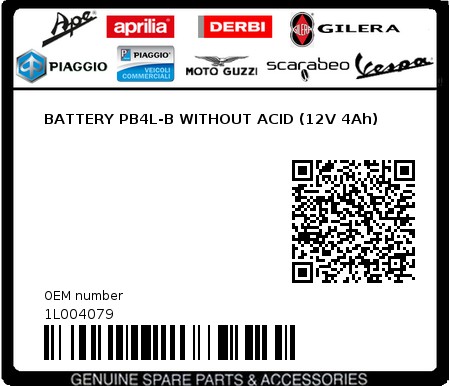 Product image: Gilera - 1L004079 - BATTERY PB4L-B WITHOUT ACID (12V 4Ah)  0