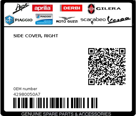 Product image: Gilera - 42980050A7 - SIDE COVER, RIGHT  0