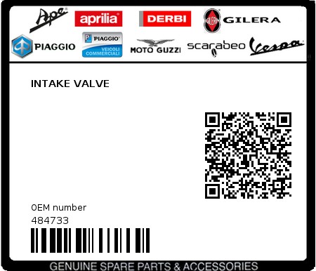 Product image: Gilera - 484733 - INTAKE VALVE  0