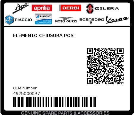 Product image: Gilera - 49250000R7 - ELEMENTO CHIUSURA POST  0