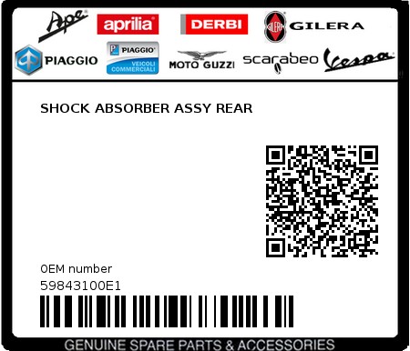 Product image: Gilera - 59843100E1 - SHOCK ABSORBER ASSY REAR  0