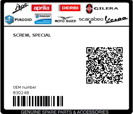 Product image: Gilera - 830248 - SCREW, SPECIAL  0