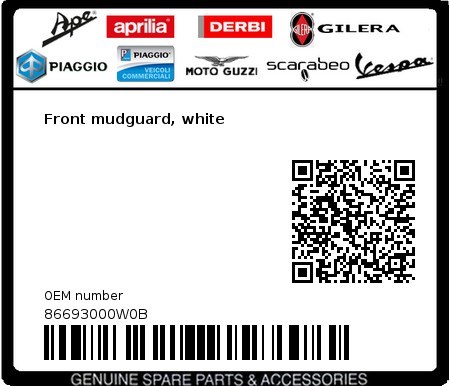 Product image: Gilera - 86693000W0B - Front mudguard, white  0