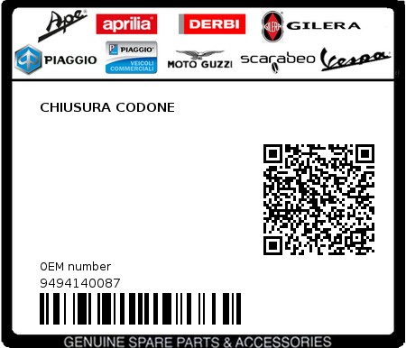 Product image: Gilera - 9494140087 - CHIUSURA CODONE  0