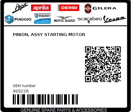 Product image: Gilera - 96922R - PINION, ASSY STARTING MOTOR  0