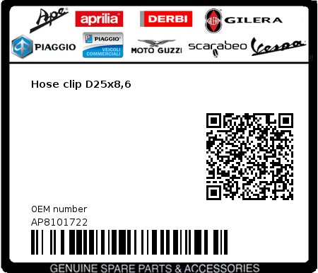 Product image: Gilera - AP8101722 - Hose clip D25x8,6  0