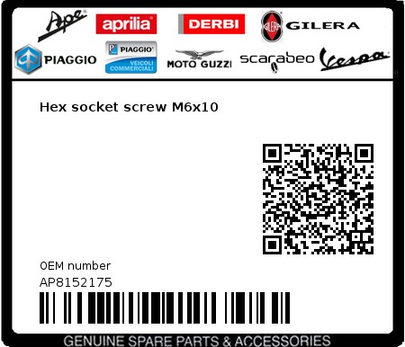 Product image: Gilera - AP8152175 - Hex socket screw M6x10  0