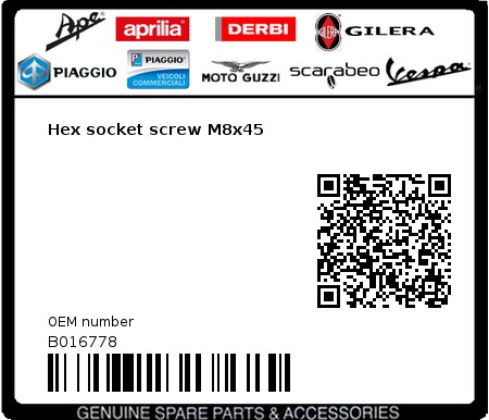 Product image: Gilera - B016778 - Hex socket screw M8x45  0