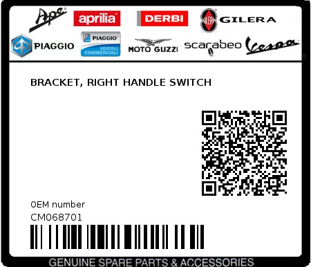 Product image: Gilera - CM068701 - BRACKET, RIGHT HANDLE SWITCH  0