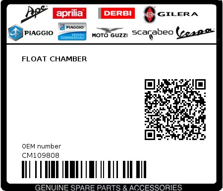 Product image: Gilera - CM109808 - FLOAT CHAMBER  0
