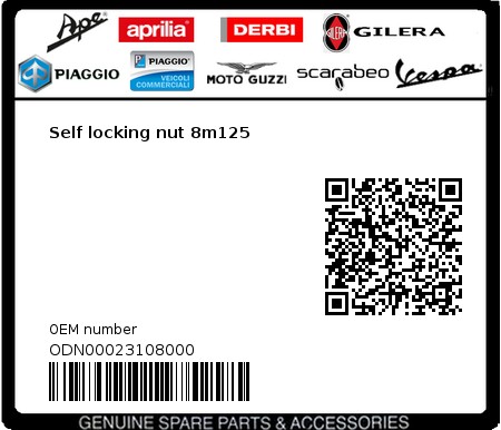Product image: Gilera - ODN00023108000 - Self locking nut 8m125  0