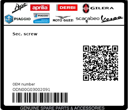 Product image: Gilera - ODN00G03002091 - Sec. screw  0