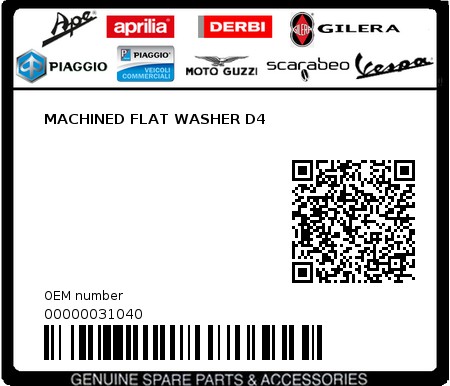Product image: Aprilia - 00000031040 - MACHINED FLAT WASHER D4  0