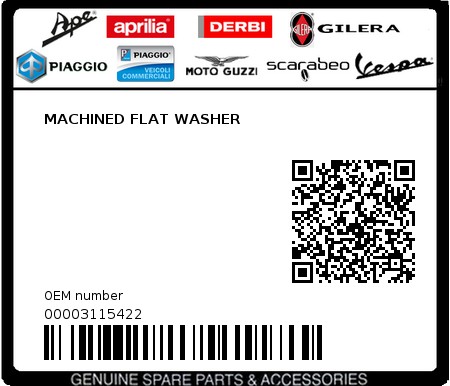 Product image: Aprilia - 00003115422 - MACHINED FLAT WASHER  0