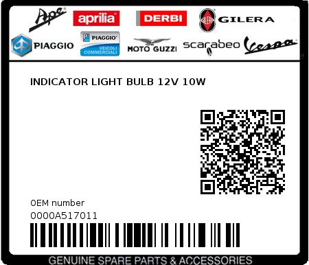 Product image: Aprilia - 0000A517011 - INDICATOR LIGHT BULB 12V 10W  0