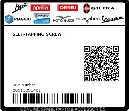 Product image: Aprilia - 00011051401 - SELF-TAPPING SCREW  0