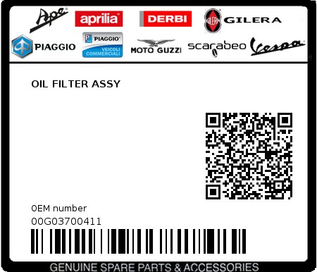 Product image: Aprilia - 00G03700411 - OIL FILTER ASSY  0