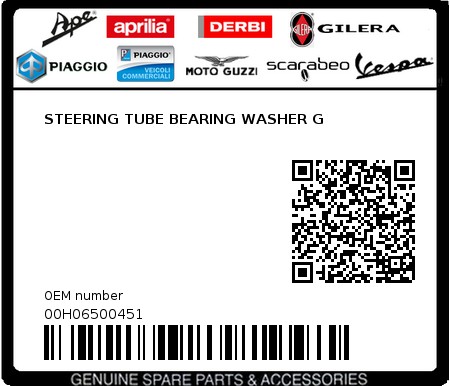 Product image: Aprilia - 00H06500451 - STEERING TUBE BEARING WASHER G  0