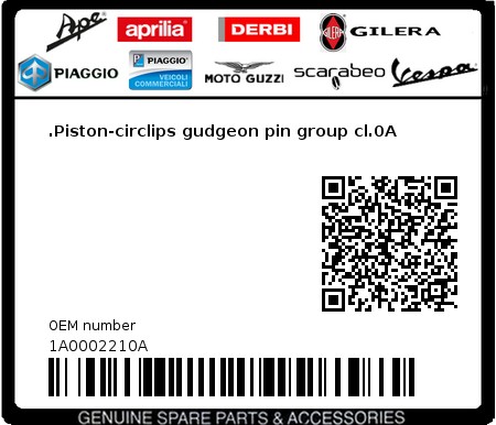 Product image: Aprilia - 1A0002210A - .Piston-circlips gudgeon pin group cl.0A  0