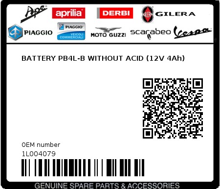 Product image: Aprilia - 1L004079 - BATTERY PB4L-B WITHOUT ACID (12V 4Ah)  0