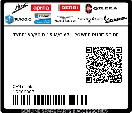 Product image: Aprilia - 1R000007 - TYRE160/60 R 15 M/C 67H POWER PURE SC RE  0