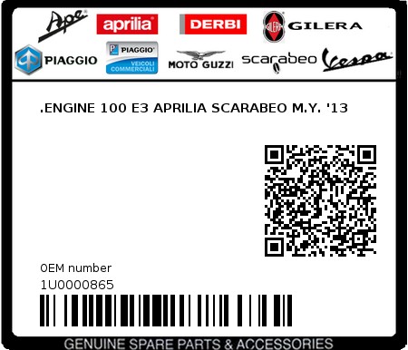 Product image: Aprilia - 1U0000865 - .ENGINE 100 E3 APRILIA SCARABEO M.Y. '13  0