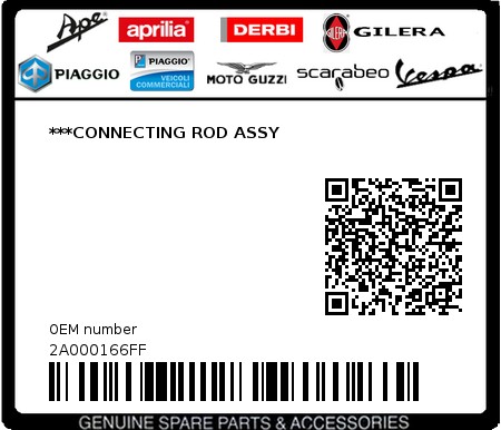 Product image: Aprilia - 2A000166FF - ***CONNECTING ROD ASSY  0