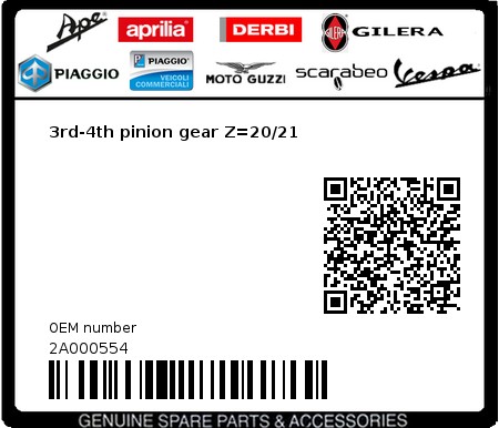 Product image: Aprilia - 2A000554 - 3rd-4th pinion gear Z=20/21  0