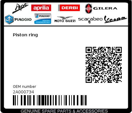 Product image: Aprilia - 2A000734 - Piston ring  0