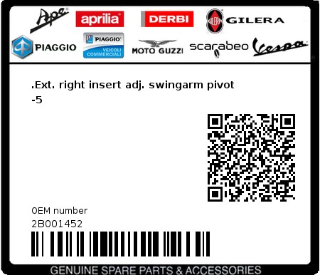 Product image: Aprilia - 2B001452 - .Ext. right insert adj. swingarm pivot -5  0