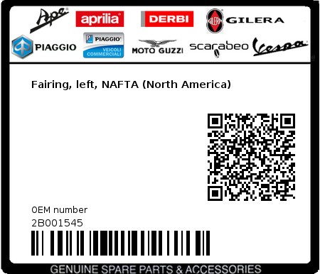 Product image: Aprilia - 2B001545 - Fairing, left, NAFTA (North America)  0
