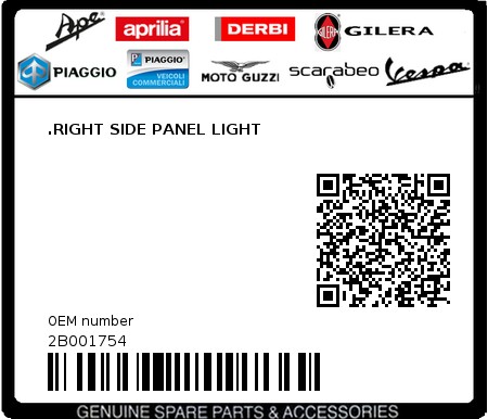 Product image: Aprilia - 2B001754 - .RIGHT SIDE PANEL LIGHT  0