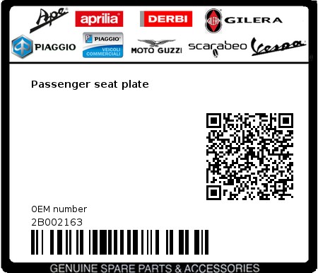 Product image: Aprilia - 2B002163 - Passenger seat plate  0