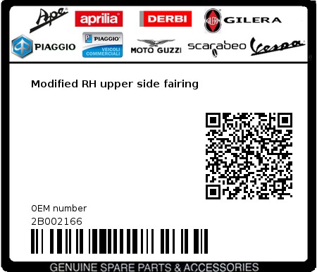 Product image: Aprilia - 2B002166 - Modified RH upper side fairing  0