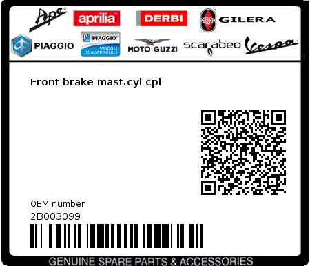 Product image: Aprilia - 2B003099 - Front brake mast.cyl cpl  0