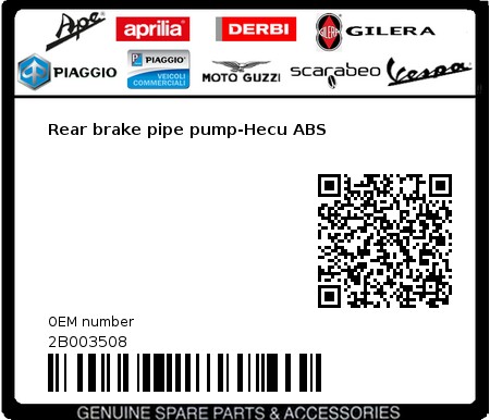 Product image: Aprilia - 2B003508 - Rear brake pipe pump-Hecu ABS  0