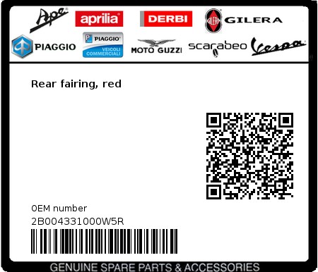 Product image: Aprilia - 2B004331000W5R - Rear fairing, red  0