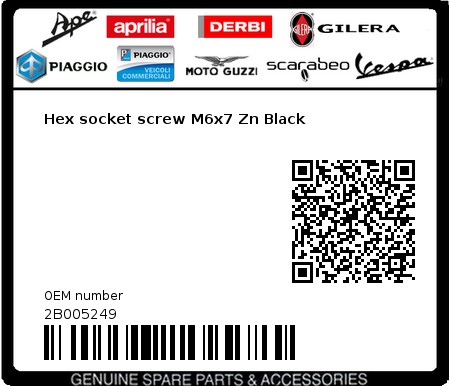 Product image: Aprilia - 2B005249 - Hex socket screw M6x7 Zn Black  0