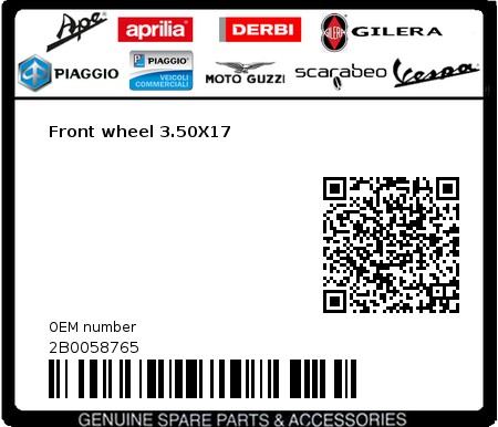 Product image: Aprilia - 2B0058765 - Front wheel 3.50X17  0
