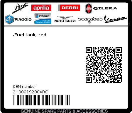 Product image: Aprilia - 2H00019200XRC - .Fuel tank, red  0