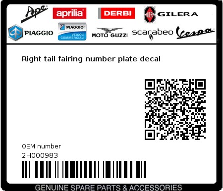 Product image: Aprilia - 2H000983 - Right tail fairing number plate decal  0