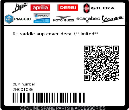 Product image: Aprilia - 2H001086 - RH saddle sup cover decal \""limited""  0