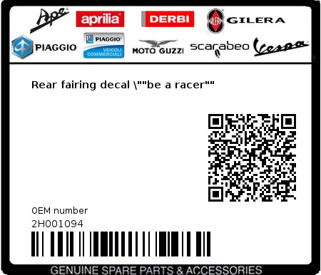 Product image: Aprilia - 2H001094 - Rear fairing decal \""be a racer""  0